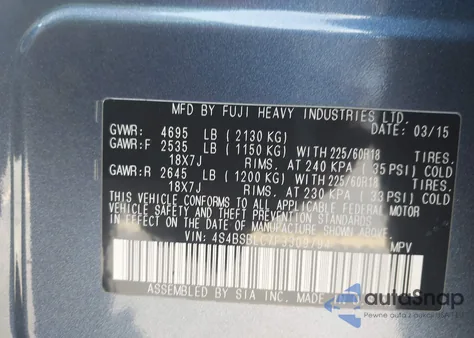 2015 Subaru Outback 2.5I Limited z USA, uszkodzony, nr VIN 4S4BSBLC7F3309794